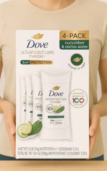 Dove Advanced Care Invisible Desodorante, 2.6 oz, paquete de 4