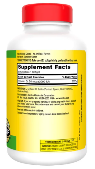 Kirkland Signature Extra Strength D3 50 mcg., 600 Softgels $ 14.99 Kirkland Extra Strength D3 50 mcg., 600 Capsulas blandas