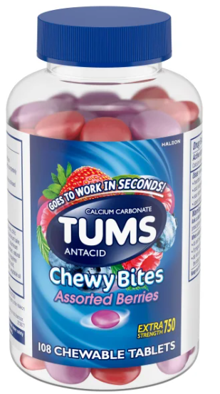 TUMS Antiácido Chewy Bites Surtido de Bayas, 108 Tabletas Masticables