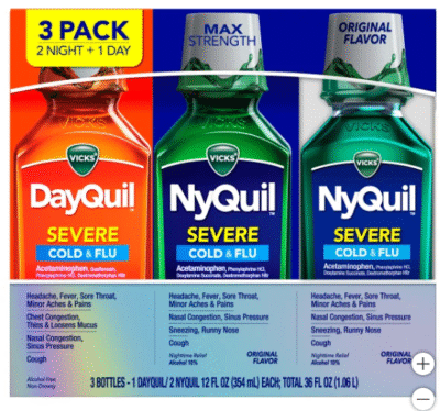 Vicks Severe DayQuil and NyQuil alivio de la tos, el resfriado y la gripe, 36 onzas líquidas
